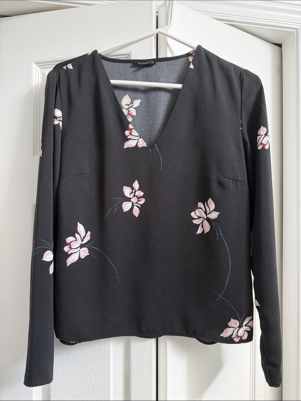 Black Blouse with Pink/White Floral Print
